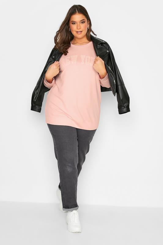 Plus Size Pink 'New York' Printed Sweatshirt | Yours Clothing 2