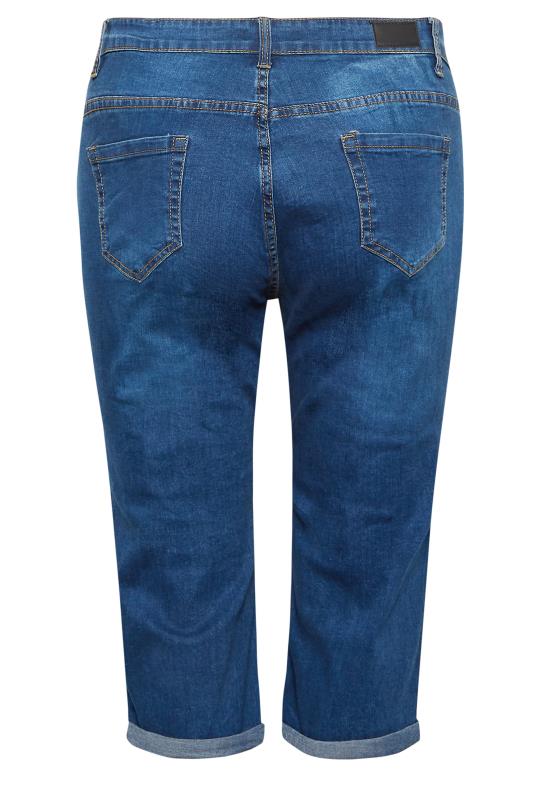 YOURS Plus Size Blue Distressed Denim Capri Shorts | Yours Clothing 6