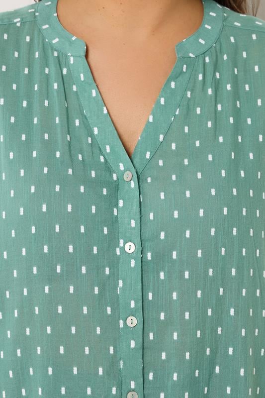 YOURS Plus Size Sage Green Dobby Notch Neck Blouse | Yours Clothing 4