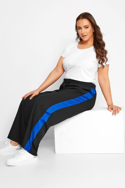 Plus Size Black & Blue Contrast Stripe Wide Leg Trousers | Yours Clothing 4