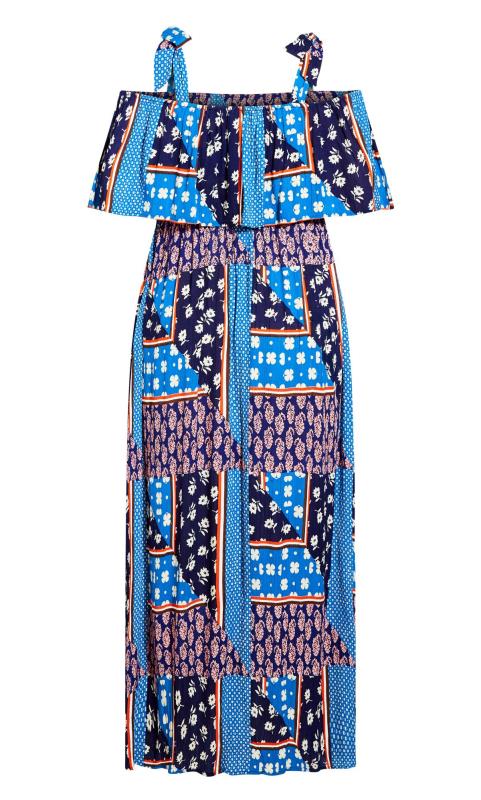 Evans Blue Patchwork Print Bardot Maxi Dress 4
