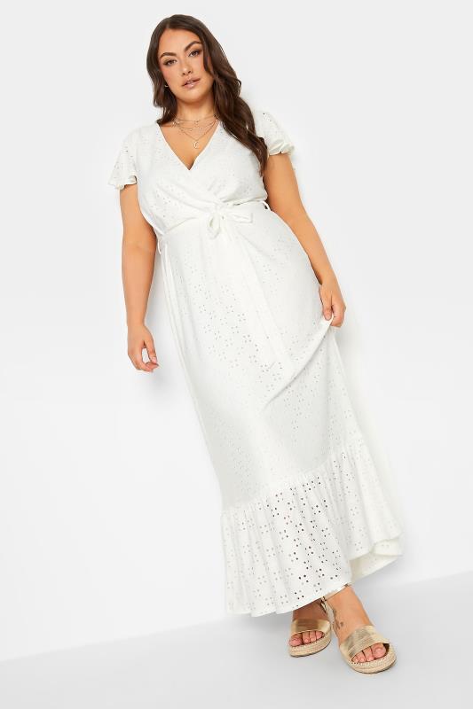 YOURS Curve Plus Size White Broderie Anglaise Maxi Dress | Yours Clothing  2