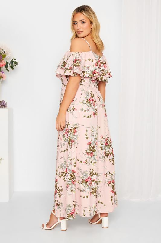 Plus Size YOURS LONDON Curve Light Pink Floral Bardot Ruffle Bridesmaid Maxi Dress | Yours Clothing  3