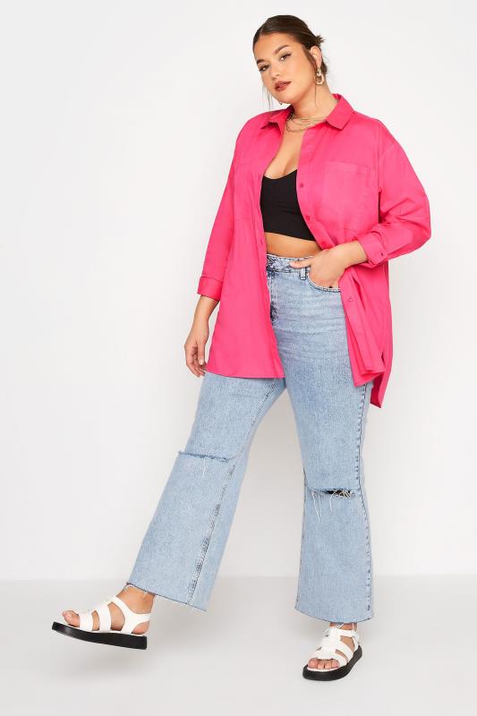 LIMITED COLLECTION Plus Size Hot Pink Oversized Boyfriend Shirt | Yours Clothing 3
