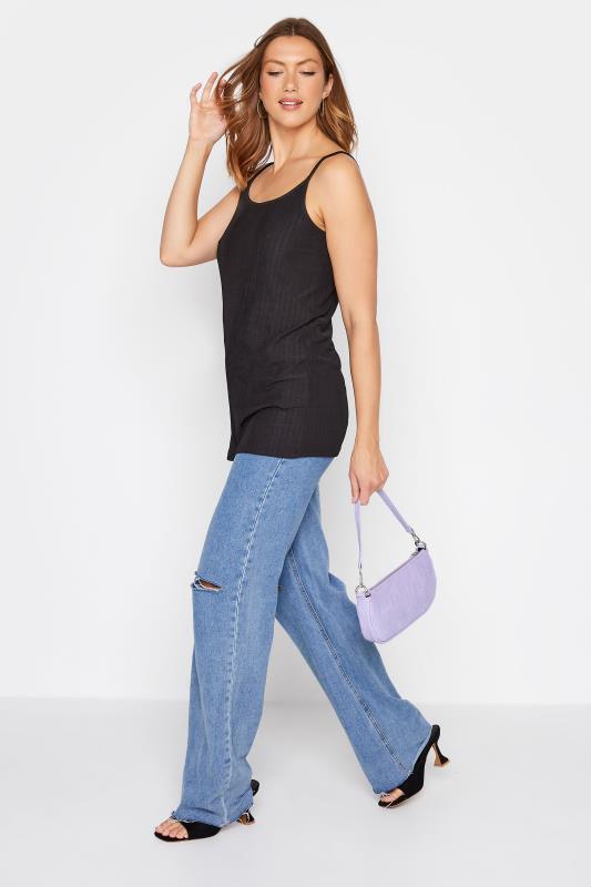 LTS Tall Black Ribbed Strappy Vest Top 2