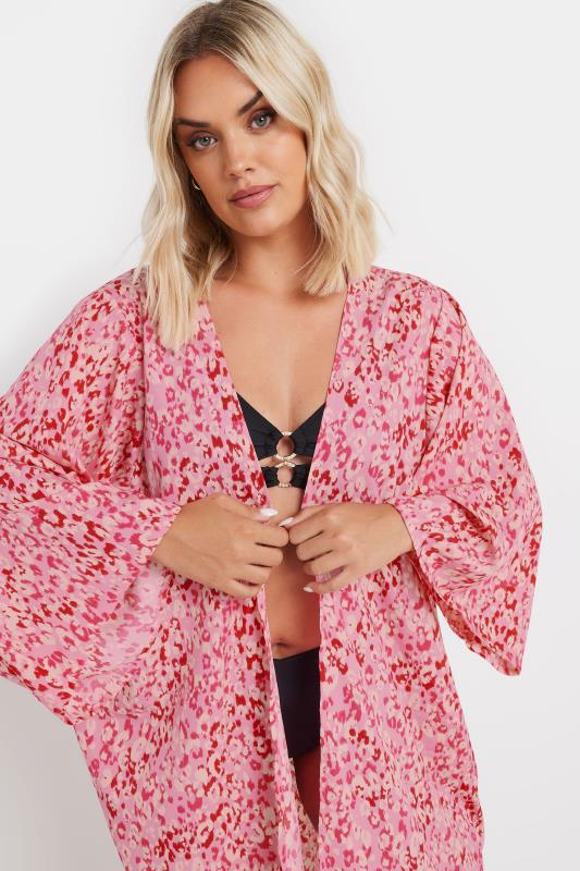 Plus Size  YOURS Curve Pink Leopard Print Kimono