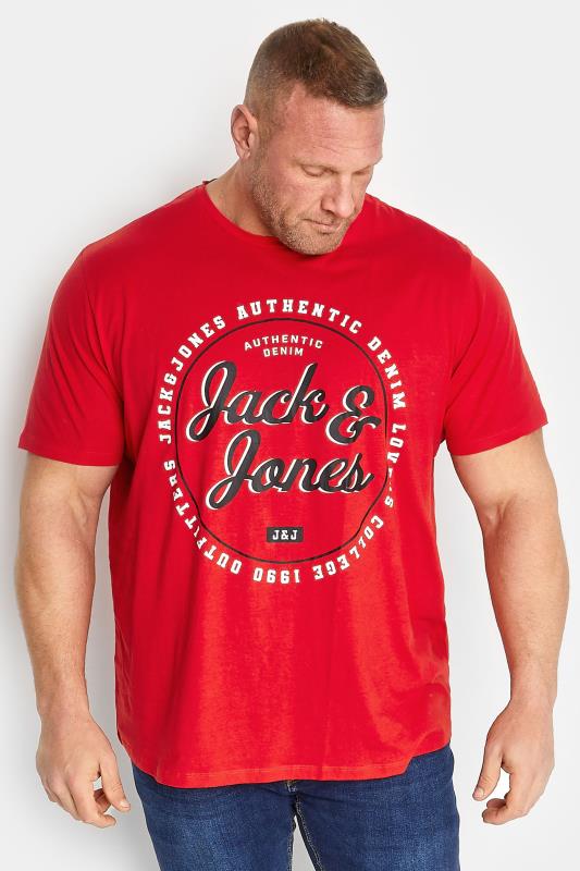 JACK & JONES Big & Tall Red Printed Crew Neck T-Shirt | BadRhino 1