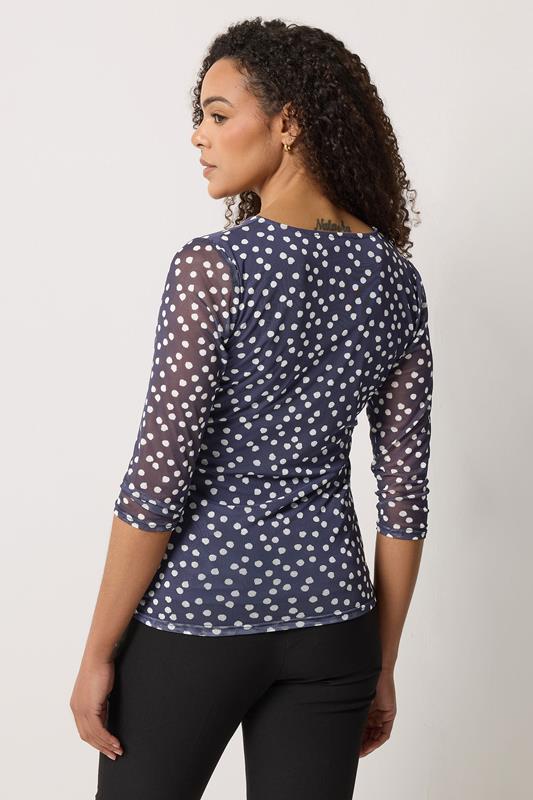 M&Co Navy Blue Polka Dot Mesh Sleeve Wrap Top | M&Co 4
