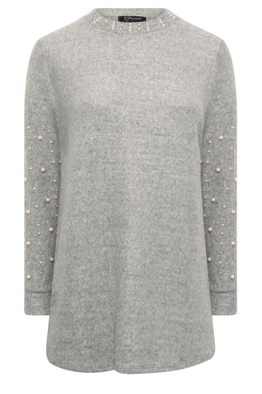 YOURS LUXURY Curve Grey Pearl & Sequin Embellished Long Sleeve Soft Touch Jumper | Yours Clothing 7