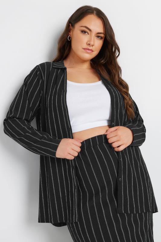  YOURS Curve Black Textured Pinstripe Shirt