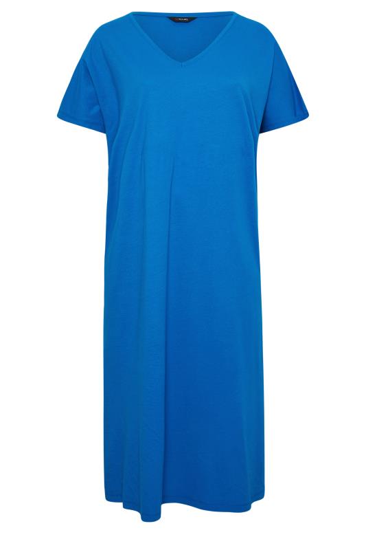 YOURS Plus Size Cobalt Blue Side Split Midaxi T-Shirt Dress | Yours Clothing 6