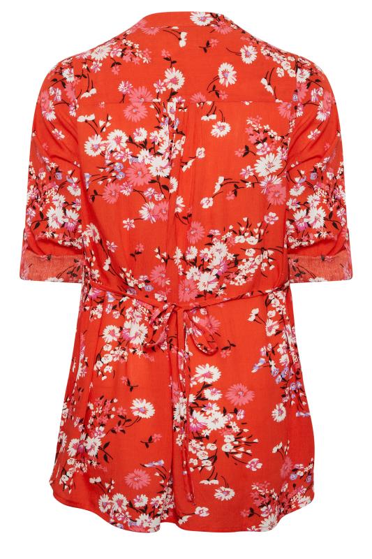 YOURS Plus Size Red Floral Pintuck Shirt | Yours Clothing 7
