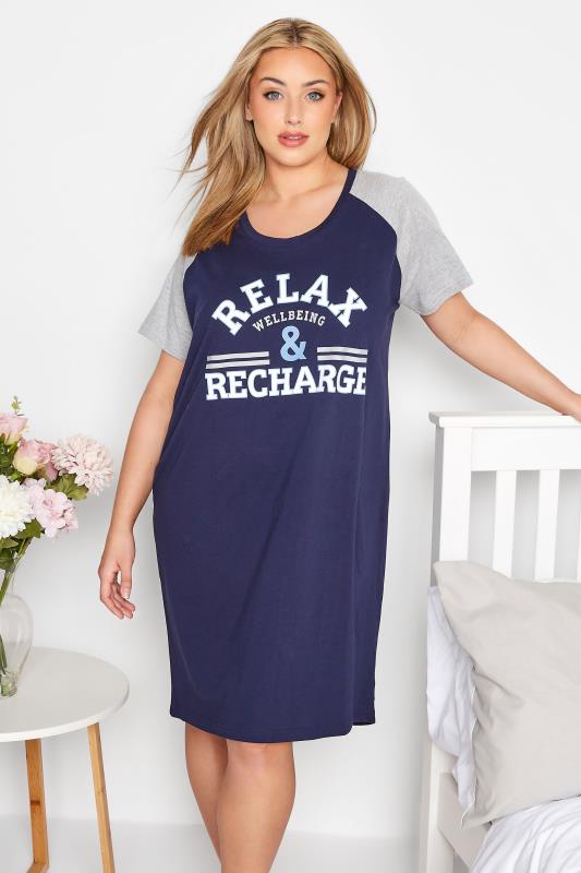 Curve Navy Blue 'Relax & Recharge' Varsity Nightdress 2
