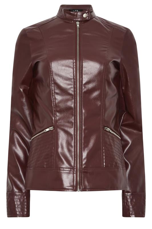 LTS Tall Berry Red Leather Funnel Neck Jacket | Long Tall Sally  6