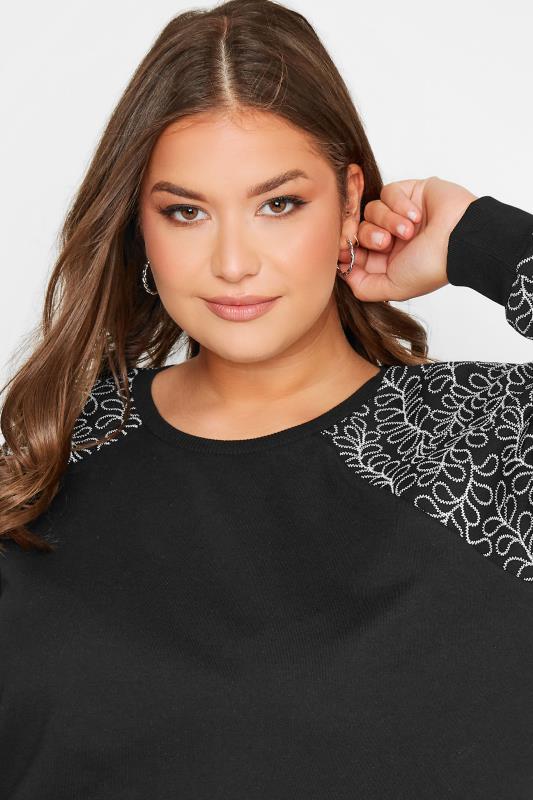 Curve Plus-Size Black Floral Raglan Embroidered Jumper | Yours Clothing 4