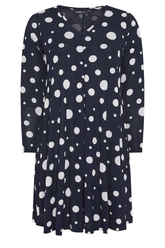 YOURS Plus Size Blue Polka Dot Print Mini Dress | Yours Clothing 5