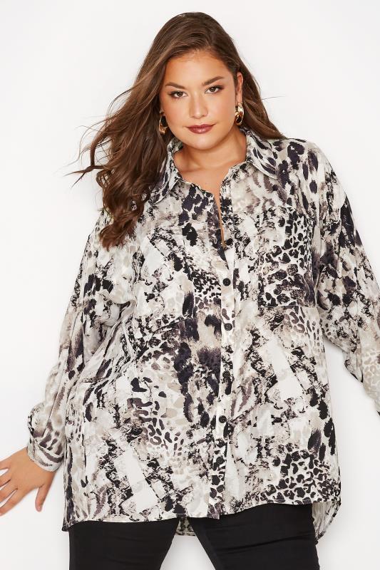 LIMITED COLLECTION Plus Size Natural Brown Mixed Animal Print Utility Pocket Shirt | Yours Clothing 2
