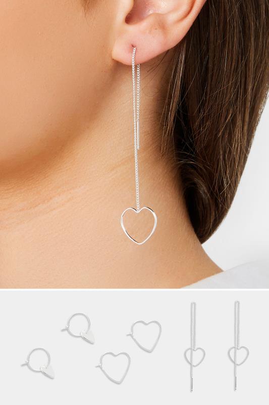 3 PACK Silver Heart Multi Earrings | Yours Clothing 1