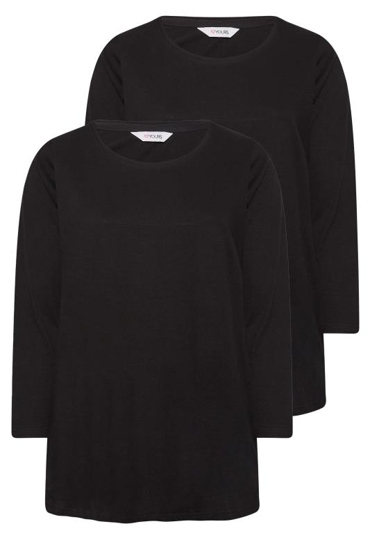 2 PACK Curve Black Long Sleeve Pyjama Tops | Yours Clothing 5