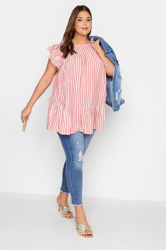 YOURS LONDON Curve Red & White Stripe Smock Top 2