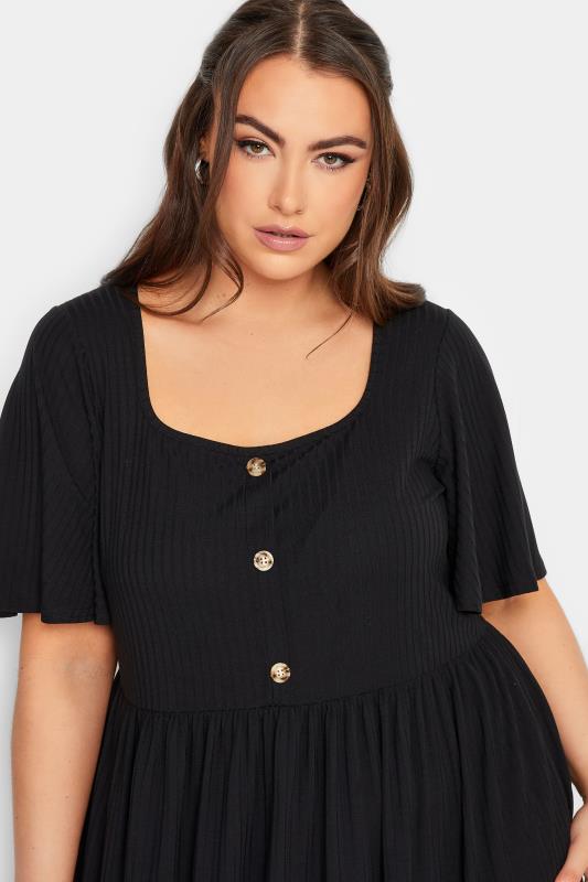 LIMITED COLLECTION Plus Size Black Ribbed Square Neck Midi Dress ...