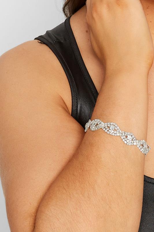 Plus Size  Yours Silver Diamante Twist Bracelet