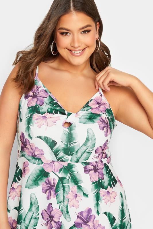 YOURS LONDON Plus Size White Tropical Print Bow Front Dress | Yours Clothing 5
