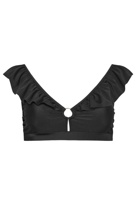 YOURS Plus Size Black Metal Trim Frill Bikini Top | Yours Clothing 3