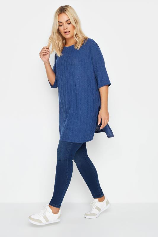 YOURS Plus Size Blue Textured Oversized Top | Yours Clothing 2