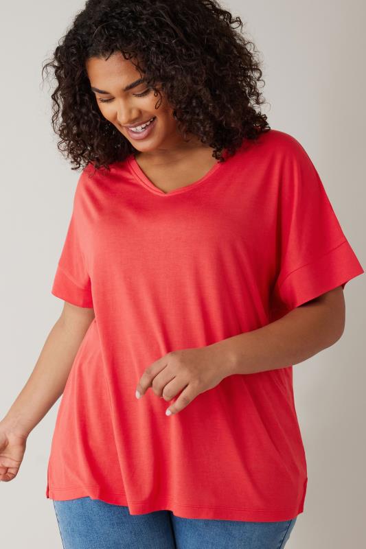 EVANS Plus Size Red V-Neck Modal Rich T-Shirt | Evans 4