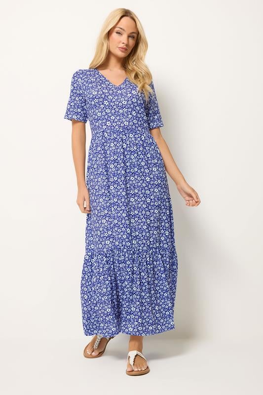 M&Co Navy Blue Floral Notch Neck Maxi Dress