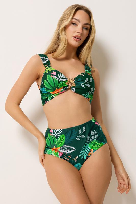  M&Co Green Tropical Print High Waisted Bikini Briefs