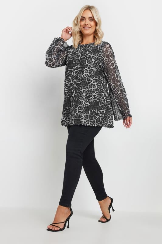 YOURS Plus Size Grey Leopard Print Mesh Top | Yours Clothing 3