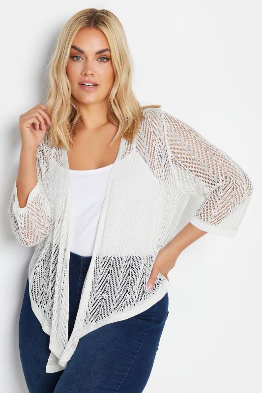 Plus Size  YOURS Curve White Pointelle Waterfall Cardigan
