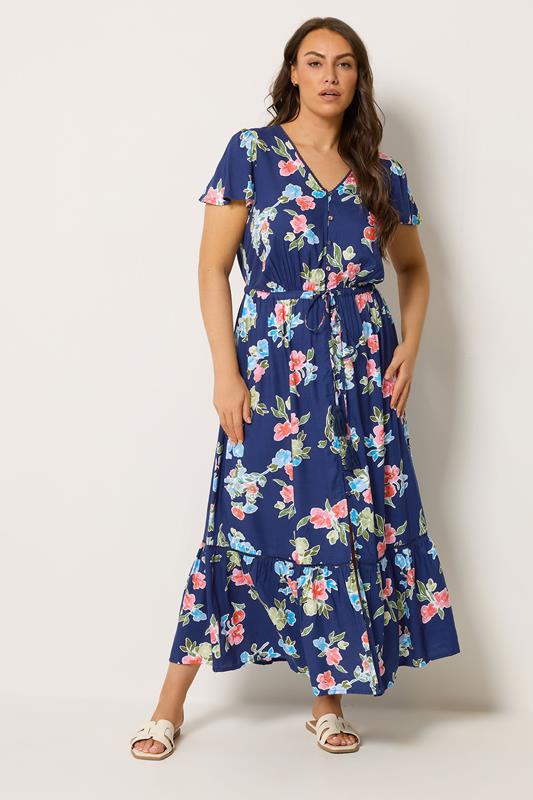 YOURS Plus Size Blue Floral Sleeve Dress | Yours Clothing 1