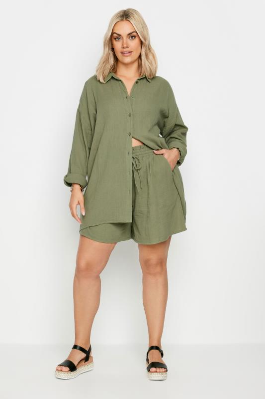 YOURS Plus Size Khaki Green Pure Cotton Cheesecloth Shirt | Yours Clothing 3