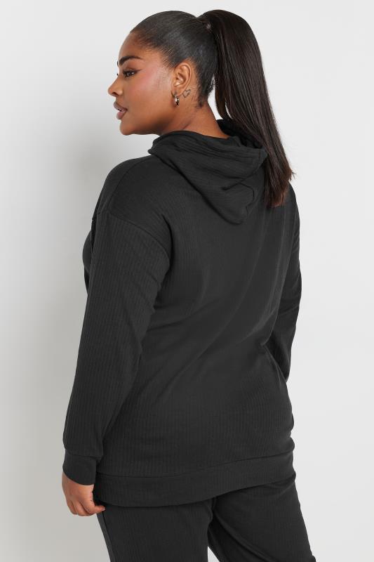 YOURS Plus Size Black Ribbed Hoodie | Yours Clothing 4