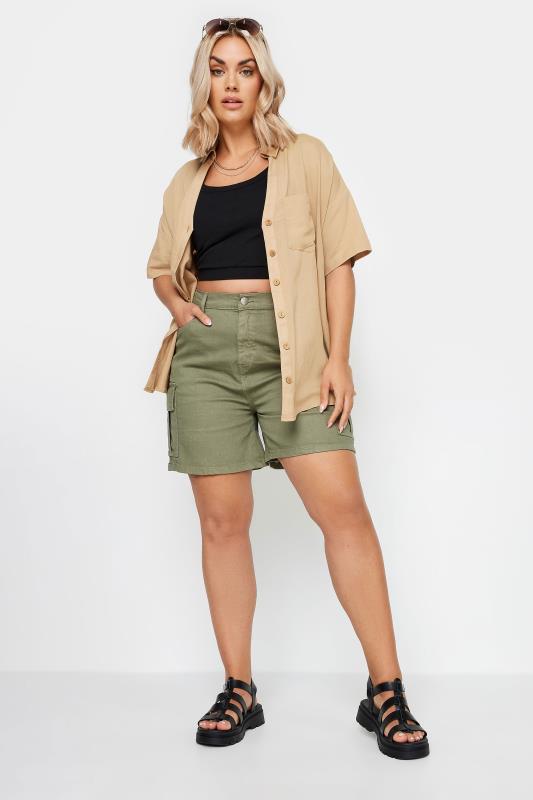YOURS Plus Size Natural Brown Utility Linen Shirt | Yours Clothing 3