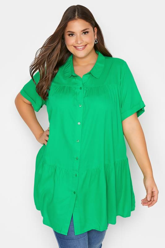Plus Size Bright Green Tiered Smock Shirt | Yours Clothing  1
