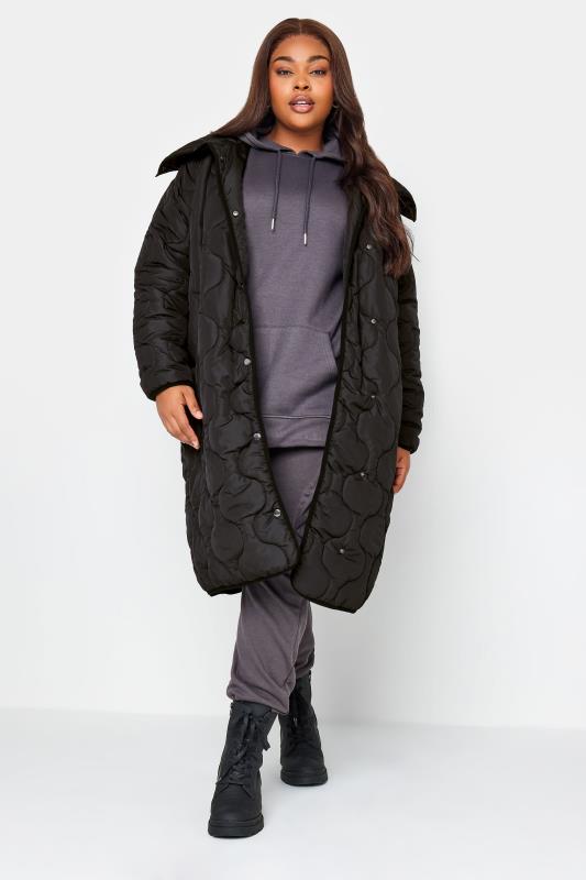 YOURS Plus Size Black Quilted Funnel Neck Coat | Yours Clothing 4