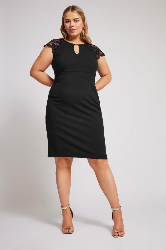 Black lace bodycon dress plus size hotsell