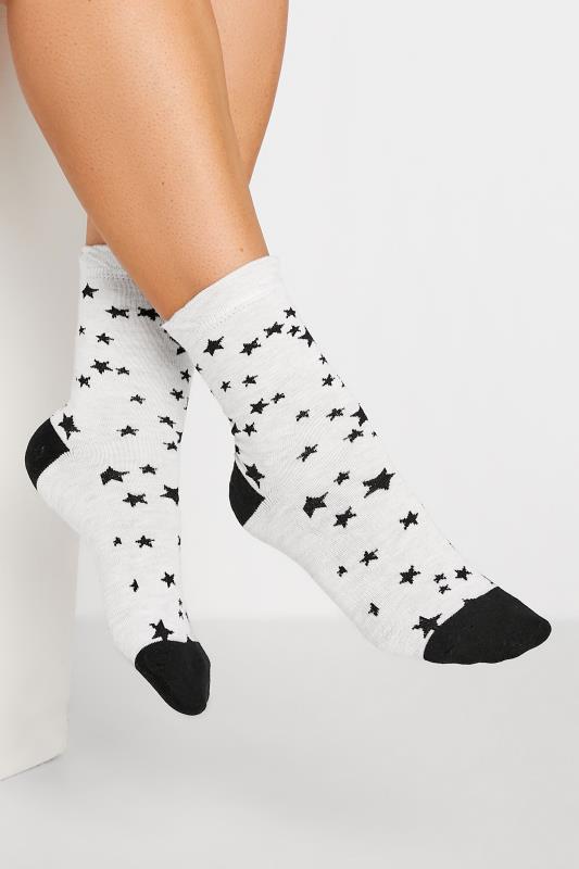 4 PACK Black & White Star Print Ankle Socks | Yours Clothing 2