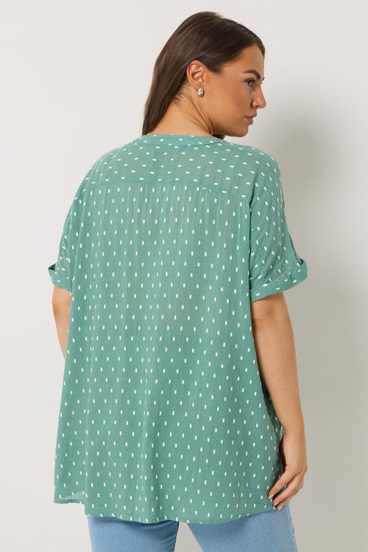 YOURS Plus Size Sage Green Dobby Notch Neck Blouse | Yours Clothing 2