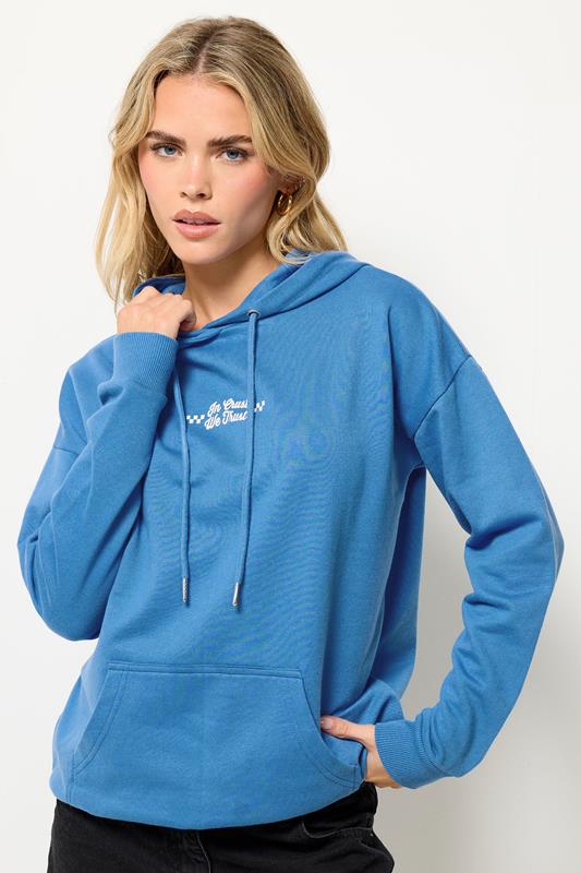  PixieGirl Petite sudadera con capucha azul con gráfico en la espalda