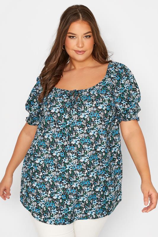 Plus Size Black Floral Gypsy Top | Yours Clothing 1
