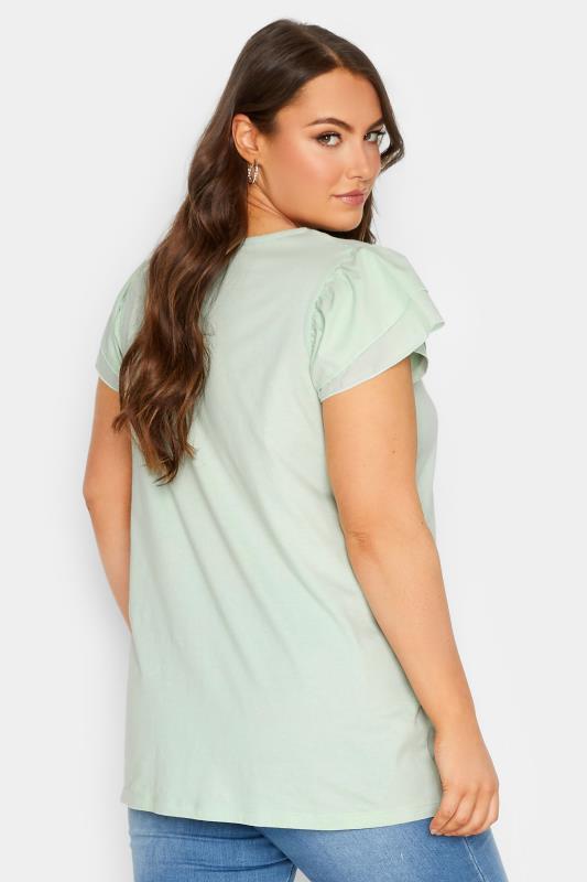 YOURS Plus Size Mint Green Frill Sleeve T-Shirt | Yours Clothing 4