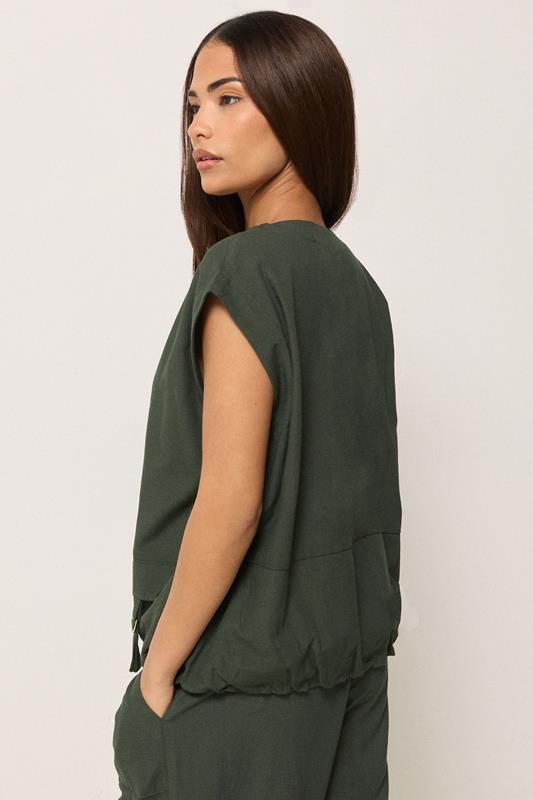 PixieGirl Petite Women's Khaki Green Cotton Gilet | PixieGirl 2