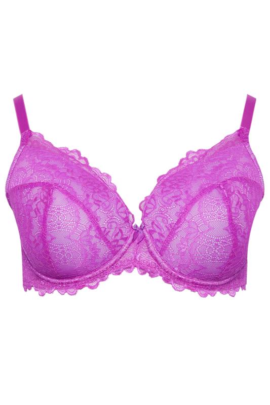 YOURS Cherry Pink Lace Padded Bra | Yours Clothing 5