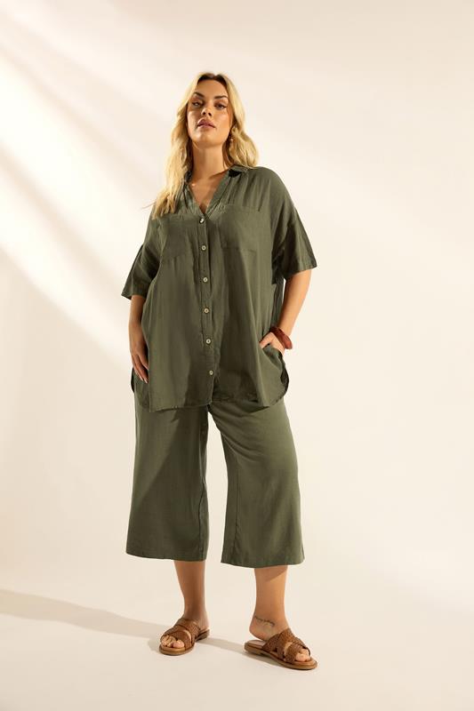  YOURS Pantalones capri de lino verde oliva