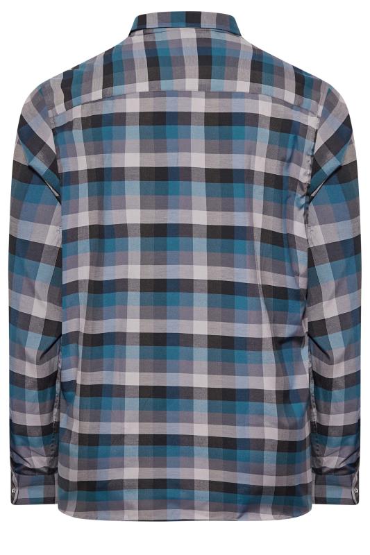 KAM Big & Tall Turquoise Blue Long Sleeve Check Shirt | BadRhino 2